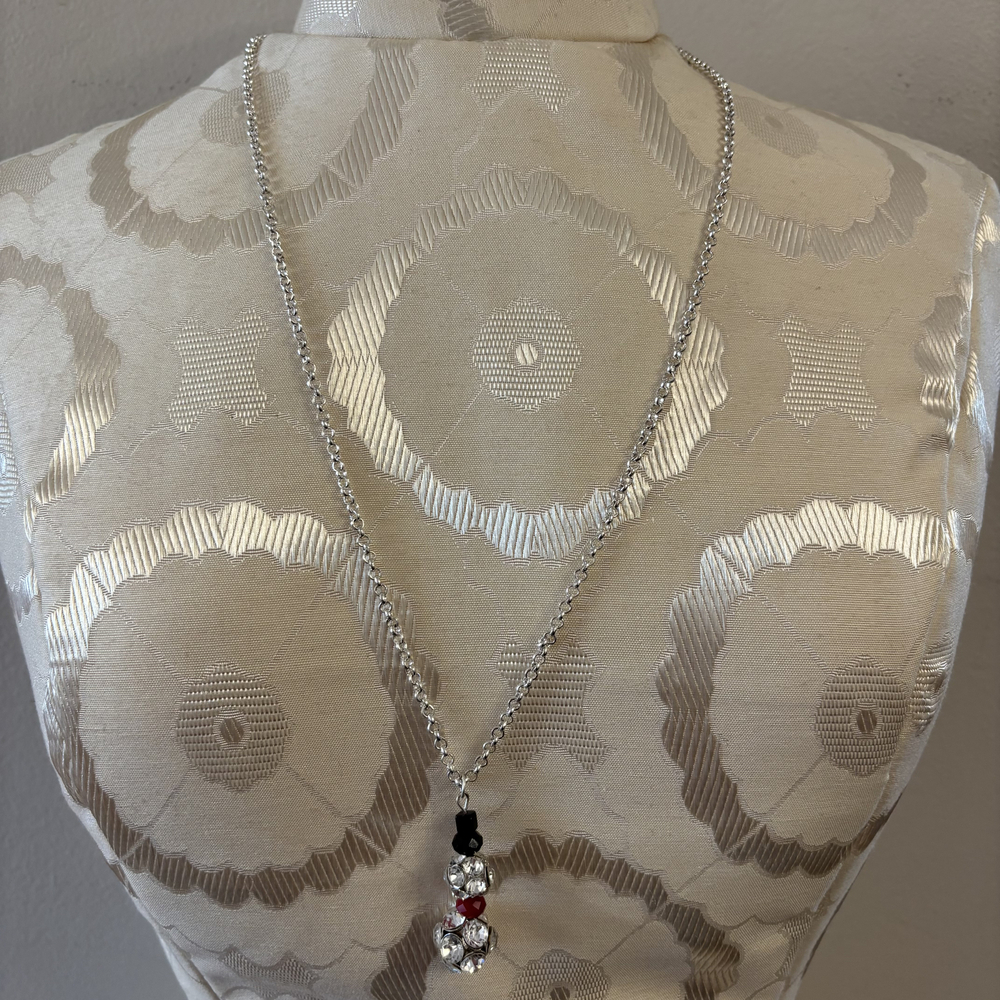 Faux Rhinestone Snowman Dangle Necklace Silver Tone